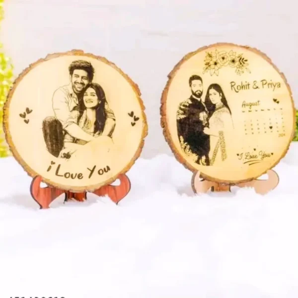 Wooden Slice engraved photo frame with occasion date & Calender - Image 4