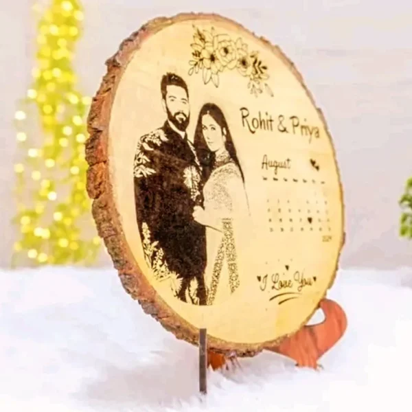 Wooden Slice engraved photo frame with occasion date & Calender - Image 2